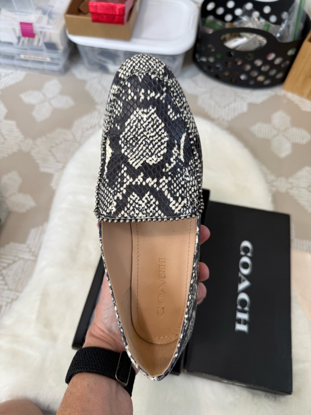 Harper Black & White Snake-Print Slip-On Loafers - Picture 3 of 10